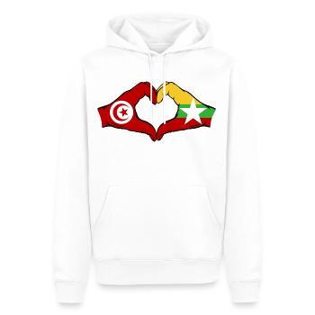 Tunisie Myanmar Drapeau Mains Coeur Forme - Sweat à capuche Premium bio Homme - blanc - Devant - Nico (187cm)