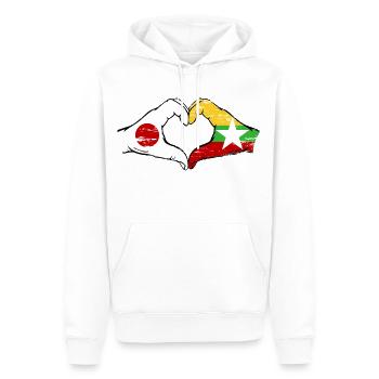 Japan Myanmar Flagge Hände Herzform used - Männer Premium Bio Hoodie - Weiß - Vorne - Nico (187cm)
