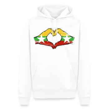 Drapeau du Myanmar mains forme de coeur utilisé - Sweat à capuche Premium bio Homme - blanc - Devant - Nico (187cm)