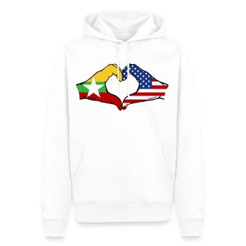 Myanmar États-Unis Drapeau Mains Coeur Forme - Sweat à capuche Premium bio Homme - blanc - Devant - Nico (187cm)