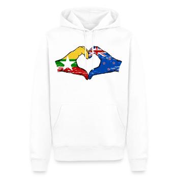 Myanmar Nouvelle-Zélande drapeau mains forme coeur utilisé - Sweat à capuche Premium bio Homme - blanc - Devant - Nico (187cm)