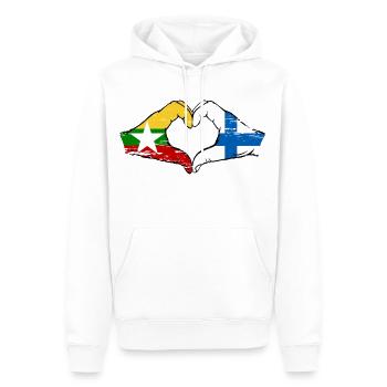 Myanmar Finlande drapeau mains forme de coeur utilisé - Sweat à capuche Premium bio Homme - blanc - Devant - Nico (187cm)
