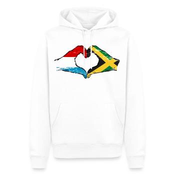 Luxembourg Drapeau de la Jamaïque mains forme de coeur utilisé - Sweat à capuche Premium bio Homme - blanc - Devant - Nico (187cm)