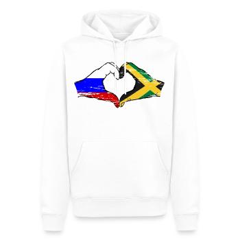 Russie Jamaïque drapeau mains forme de coeur utilisé - Sweat à capuche Premium bio Homme - blanc - Devant - Nico (187cm)