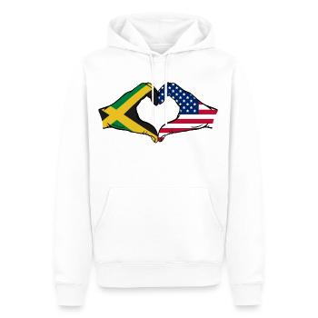 Jamaïque États-Unis Mains Forme de coeur - Sweat à capuche Premium bio Homme - blanc - Devant - Nico (187cm)