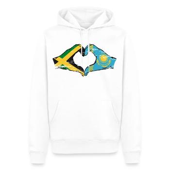 Jamaïque Kazakhstan Mains Forme de Coeur Utilisé - Sweat à capuche Premium bio Homme - blanc - Devant - Nico (187cm)