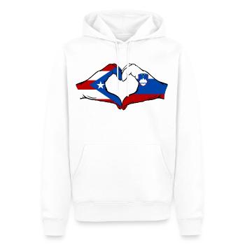 Porto Rico Slovénie Drapeau Mains Coeur Forme - Sweat à capuche Premium bio Homme - blanc - Devant - Nico (187cm)