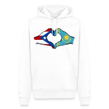 Puerto Rico Kazakhstan Flag Hands Heart Shape - Men’s Premium Organic Hoodie - white - Front - Nico (187cm)