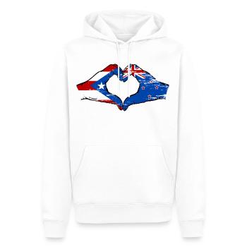 Porto Rico Nouvelle-Zélande drapeau mains forme de coeur utilisé - Sweat à capuche Premium bio Homme - blanc - Devant - Nico (187cm)
