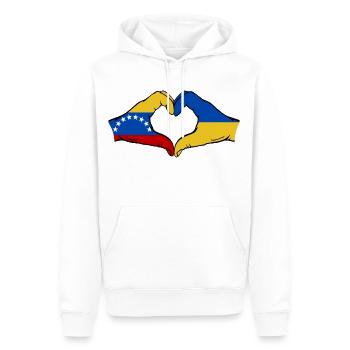Venezuela Ukraine Flag Hands Heart Shape - Men’s Premium Organic Hoodie - white - Front - Nico (187cm)