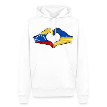 Venezuela Ukraine Flagge Hände Herzform used - Männer Premium Bio Hoodie - Weiß - Vorne - Nico (187cm)