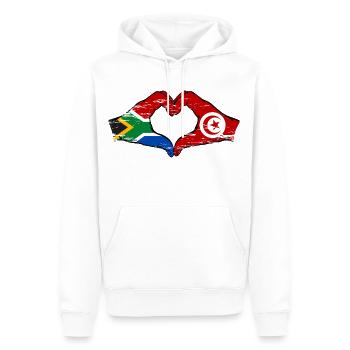 Afrique du Sud Tunisie drapeau mains forme de coeur utilisé - Sweat à capuche Premium bio Homme - blanc - Devant - Nico (187cm)