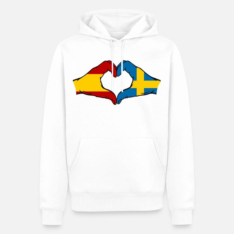 Espagne Suède Drapeau Mains Coeur - Sweat à capuche Premium bio Homme - blanc
