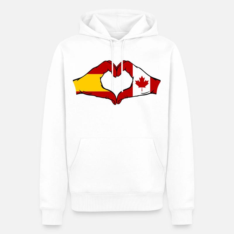 Espagne Canada Drapeau Mains Coeur - Sweat à capuche Premium bio Homme - blanc