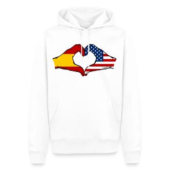 Espagne États-Unis Drapeau Mains Coeur - Sweat à capuche Premium bio Homme - blanc - Devant - Nico (187cm)