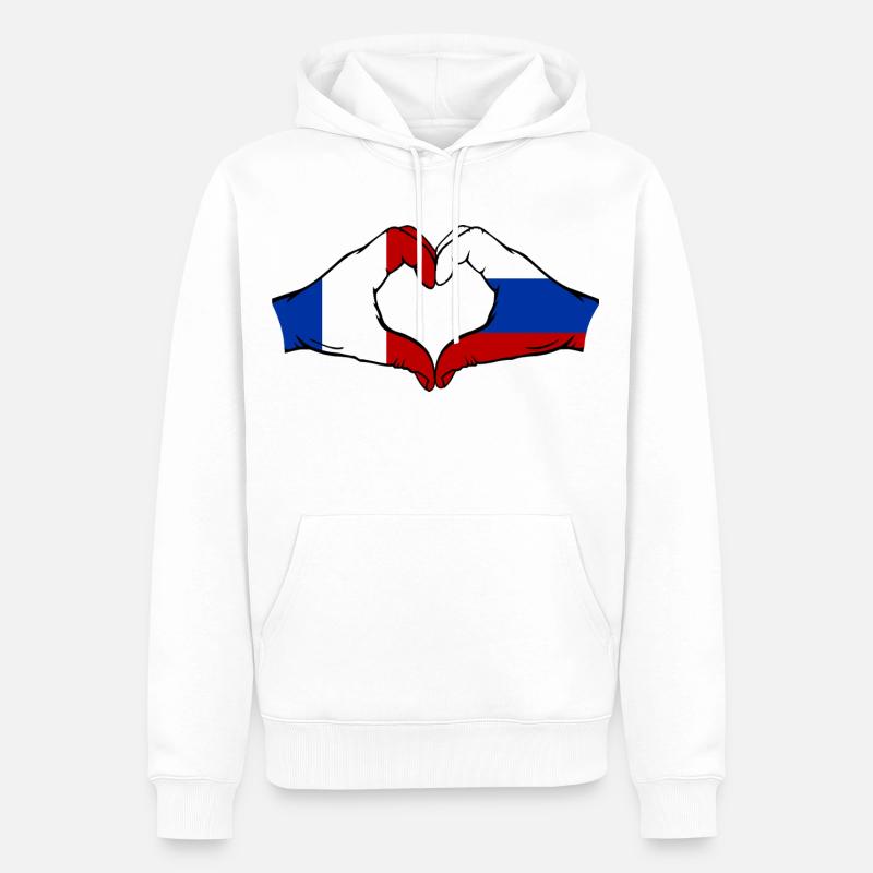 France Russie Drapeau Mains Coeur Forme - Sweat à capuche Premium bio Homme - blanc