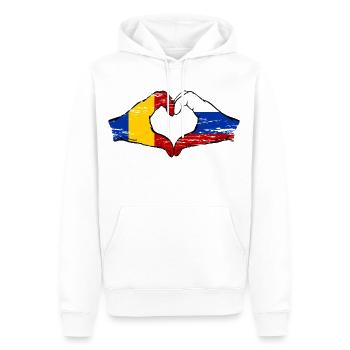 Roumanie Russie Drapeau Mains Coeur Forme Utilisé - Sweat à capuche Premium bio Homme - blanc - Devant - Nico (187cm)