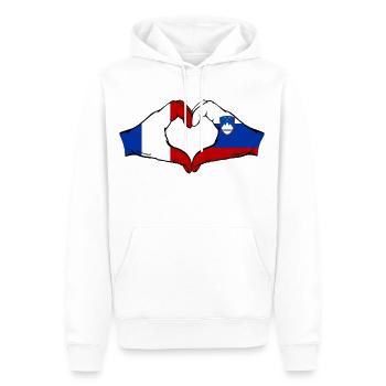 France Slovénie Drapeau Mains Coeur Forme - Sweat à capuche Premium bio Homme - blanc - Devant - Nico (187cm)