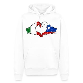 Italie Slovénie drapeau mains forme de coeur utilisé - Sweat à capuche Premium bio Homme - blanc - Devant - Nico (187cm)