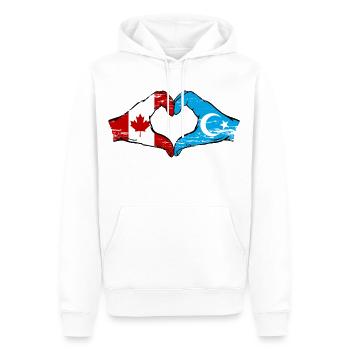 Canada Drapeau ouïghour mains forme de coeur utilisé - Sweat à capuche Premium bio Homme - blanc - Devant - Nico (187cm)