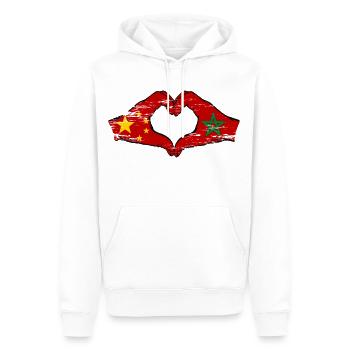Chine Maroc drapeau mains forme de coeur utilisé - Sweat à capuche Premium bio Homme - blanc - Devant - Nico (187cm)