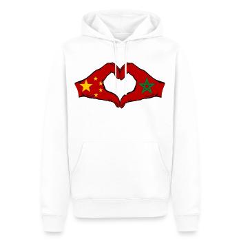 Chine Maroc Drapeau Mains Coeur Forme - Sweat à capuche Premium bio Homme - blanc - Devant - Nico (187cm)