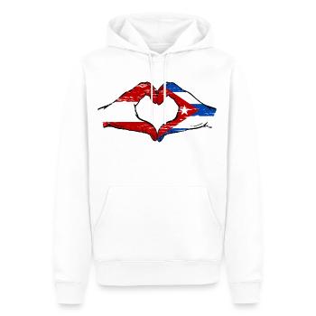 Österreich Kuba Flagge Hände Herzform used - Männer Premium Bio Hoodie - Weiß - Vorne - Nico (187cm)