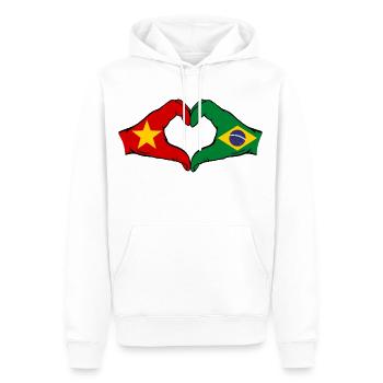 Vietnam Brésil Drapeau Mains Coeur Forme - Sweat à capuche Premium bio Homme - blanc - Devant - Nico (187cm)