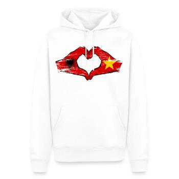Albanie Vietnam Drapeau Mains Coeur Forme Utilisé - Sweat à capuche Premium bio Homme - blanc - Devant - Nico (187cm)