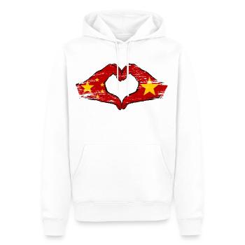 Drapeau Chine Vietnam mains forme de coeur utilisé - Sweat à capuche Premium bio Homme - blanc - Devant - Nico (187cm)