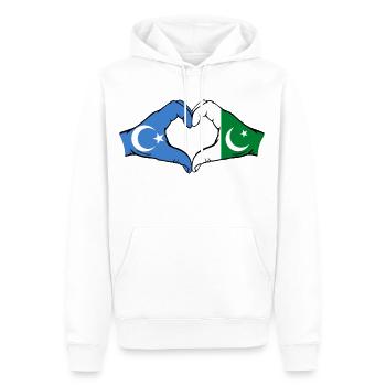 Ouïghours Pakistan drapeau mains forme coeur - Sweat à capuche Premium bio Homme - blanc - Devant - Nico (187cm)