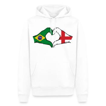 Brésil Angleterre Drapeau Mains Coeur Forme - Sweat à capuche Premium bio Homme - blanc - Devant - Nico (187cm)