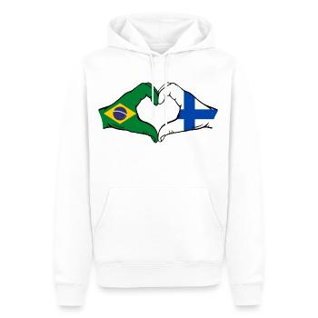 Brésil Finlande Drapeau Mains Coeur Forme - Sweat à capuche Premium bio Homme - blanc - Devant - Nico (187cm)