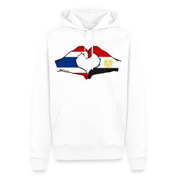 Thailand Egypt Flag Hands Heart Shape - Men’s Premium Organic Hoodie - white - Front - Nico (187cm)