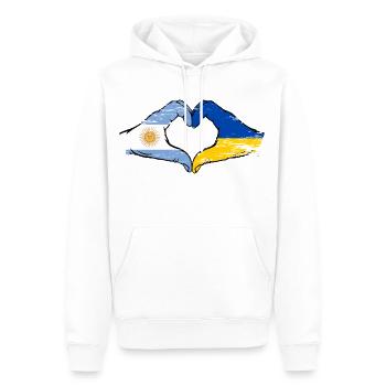 Argentina Ukraine Flag Hands Heart Shape Used - Men’s Premium Organic Hoodie - white - Front - Nico (187cm)