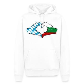 Bavière, Bulgarie, Drapeau, Mains, Forme de coeur Utilisé - Sweat à capuche Premium bio Homme - blanc - Devant - Nico (187cm)