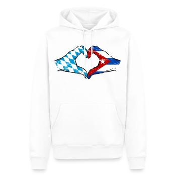 Bayern Kuba Flagge Hände Herzform used - Männer Premium Bio Hoodie - Weiß - Vorne - Nico (187cm)