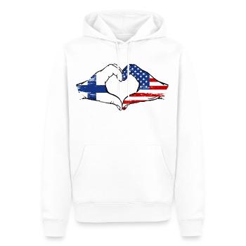 Finnland USA Flagge Haende Herzform used - Männer Premium Bio Hoodie - Weiß - Vorne - Nico (187cm)