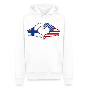 Finlande États-Unis Drapeau Mains Coeur Forme - Sweat à capuche Premium bio Homme - blanc - Devant - Nico (187cm)