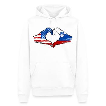 États-Unis Slovénie drapeau main coeur utilisé - Sweat à capuche Premium bio Homme - blanc - Devant - Nico (187cm)