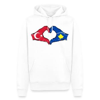 Drapeau de la Turquie Kosovo mains forme de coeur utilisé - Sweat à capuche Premium bio Homme - blanc - Devant - Nico (187cm)