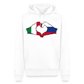 Italie Russie mains en forme de cœur - Sweat à capuche Premium bio Homme - blanc - Devant - Nico (187cm)