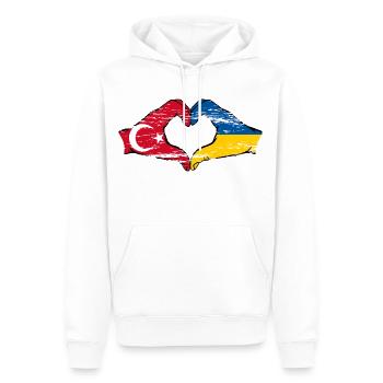 Türkei Ukraine Flagge Herzform used - Männer Premium Bio Hoodie - Weiß - Vorne - Nico (187cm)
