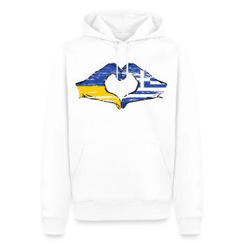 Ukraine Griechenland Flagge Herzform used - Männer Premium Bio Hoodie - Weiß - Vorne - Nico (187cm)