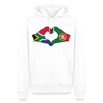 Afrique du Sud Portugal Drapeau Mains Coeur Forme - Sweat à capuche Premium bio Homme - blanc - Devant - Nico (187cm)