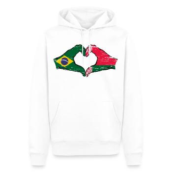 Brésil Biélorussie drapeau mains forme de coeur utilisé - Sweat à capuche Premium bio Homme - blanc - Devant - Nico (187cm)