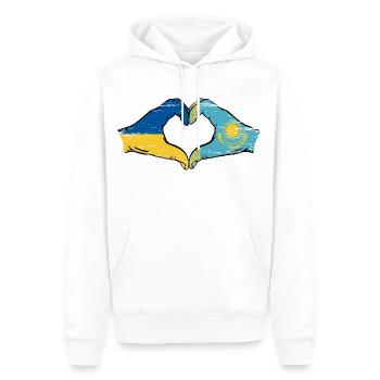 Ukraine Kasachstan Flagge Hände Herzform used - Männer Premium Bio Hoodie - Weiß - Vorne - Nico (187cm)