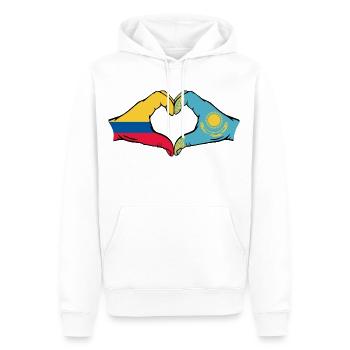 Colombie Kazakhstan drapeau mains forme de coeur - Sweat à capuche Premium bio Homme - blanc - Devant - Nico (187cm)
