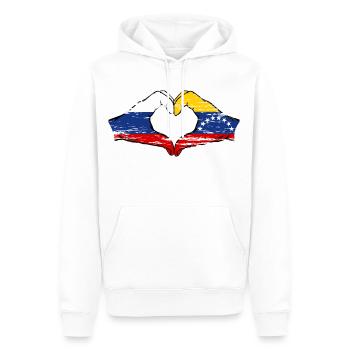 Russie Venezuela drapeau mains forme de coeur utilisé - Sweat à capuche Premium bio Homme - blanc - Devant - Nico (187cm)