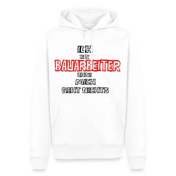 Bauarbeiter Schriftzug: Kleidung/Mode für Männer! - Männer Premium Bio Hoodie - Weiß - Vorne - Nico (187cm)